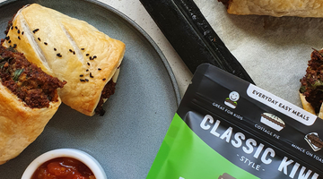 Vince mince alternative cooked in a vegan sausage roll